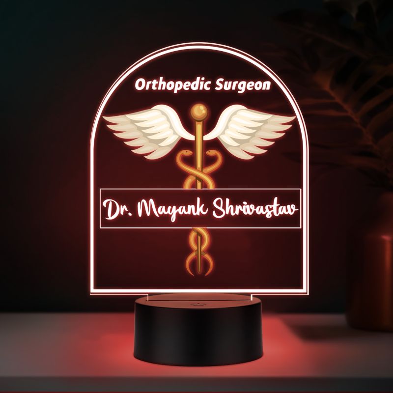 Personalized Orthopedic Surgeon LED Night Lamp with Medical Caduceus Design 7 Color Changing Light Thankyou Gift for Doctor